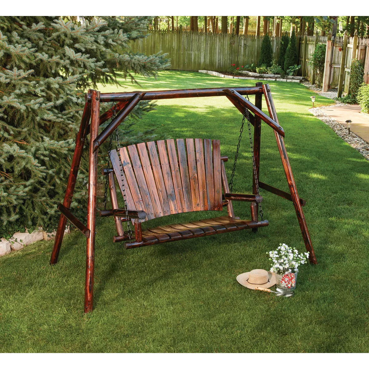 Char-Log 2-Person 90 In. W. x 67.5 In. H. x 50 In. D. Charred Wood Patio Swing - photo 6