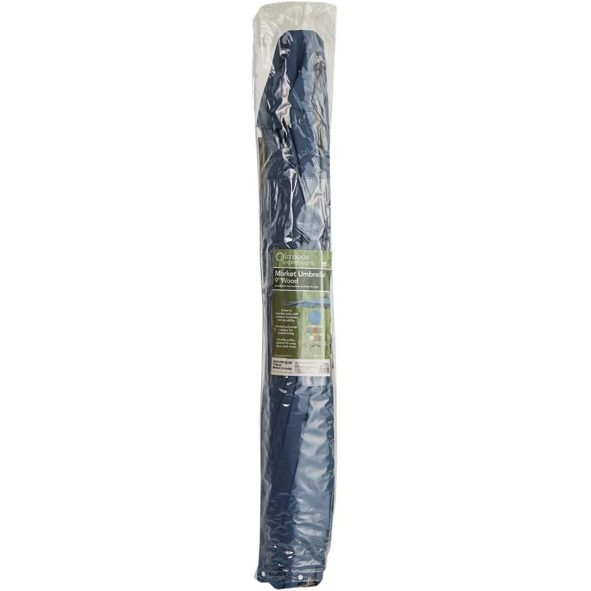 Outdoor Expressions 9 Ft. Pulley Heather Blue Market Patio Umbrella with Chrome Plated Hardware - photo 3