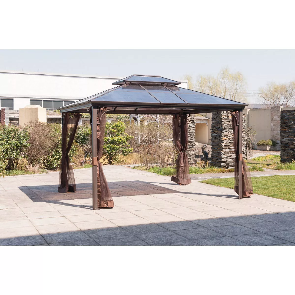 SunJoy 10 Ft. W. 10 Ft. H. x 12 Ft. L. Brown Steel Hard Top Gazebo - photo 2