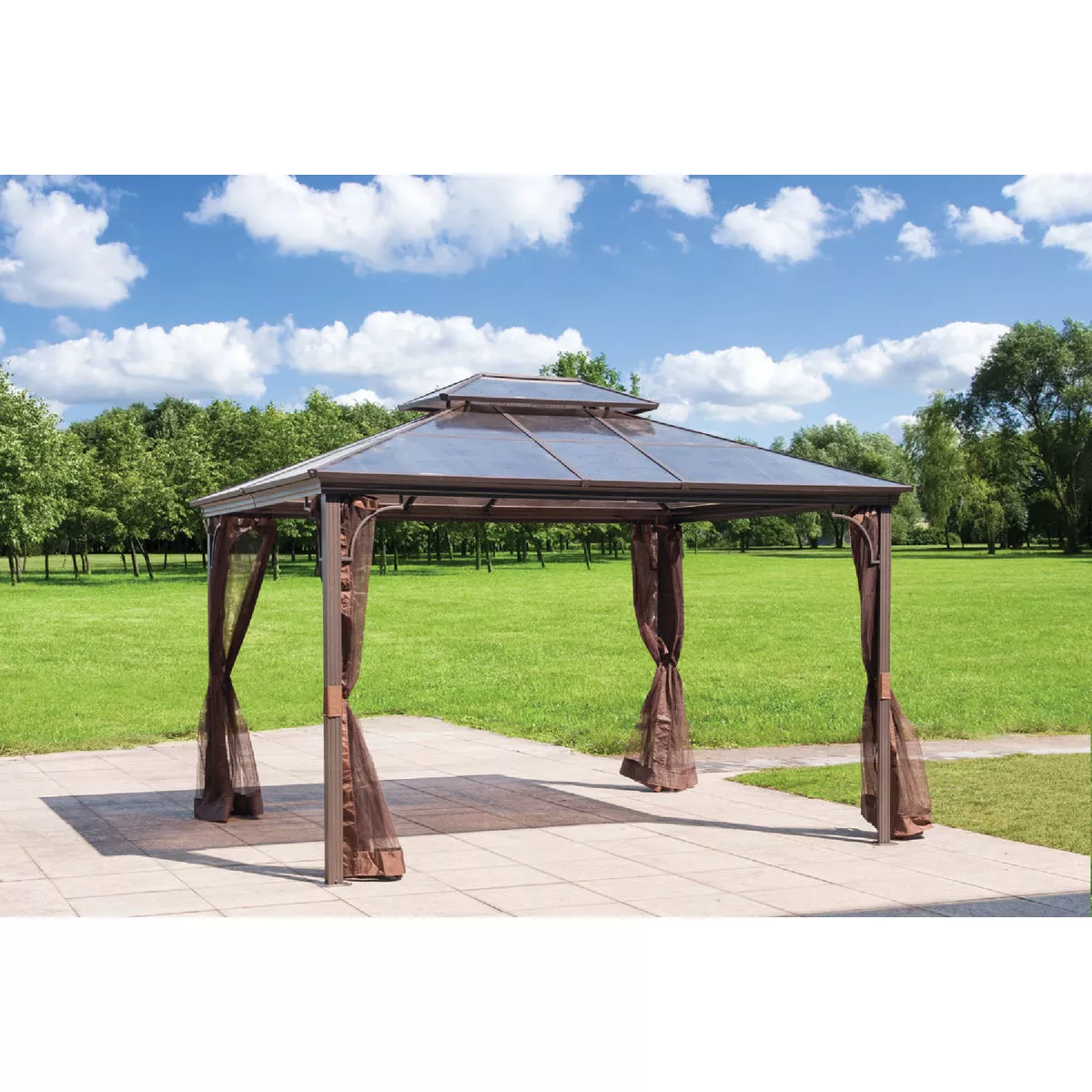 SunJoy 10 Ft. W. 10 Ft. H. x 12 Ft. L. Brown Steel Hard Top Gazebo - photo 7