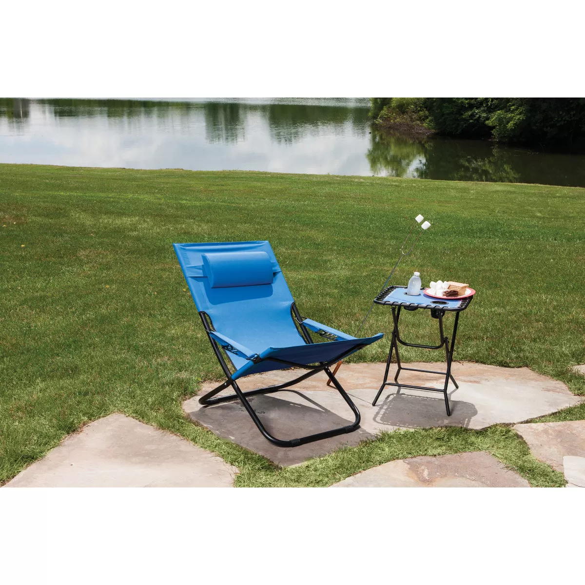 Outdoor Expressions Folding Blue Hammock Chair with Headrest - photo 3