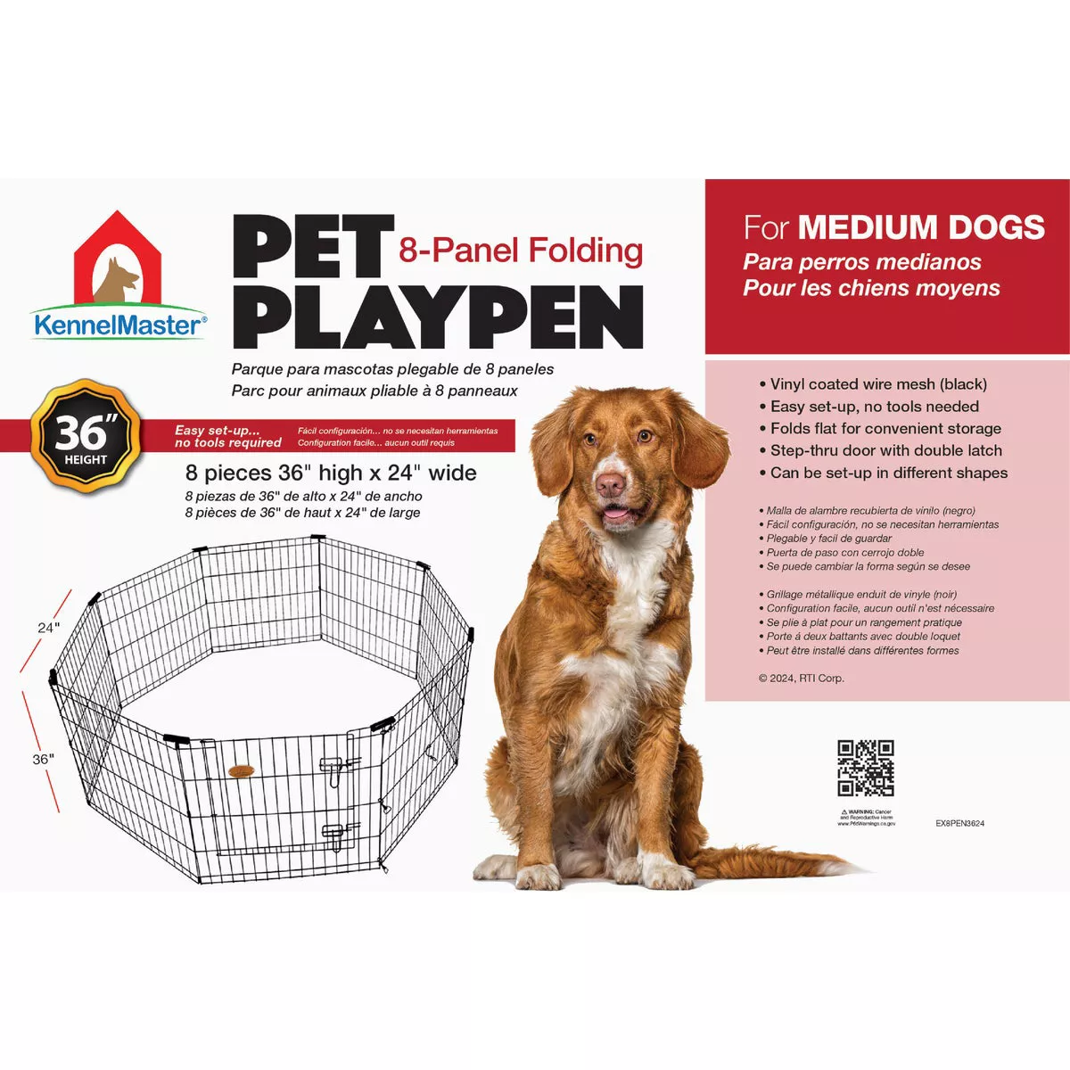 KennelMaster 23 In. W. x 27 In. H. x 36 In. L. Folding Kennel Crate - photo 2