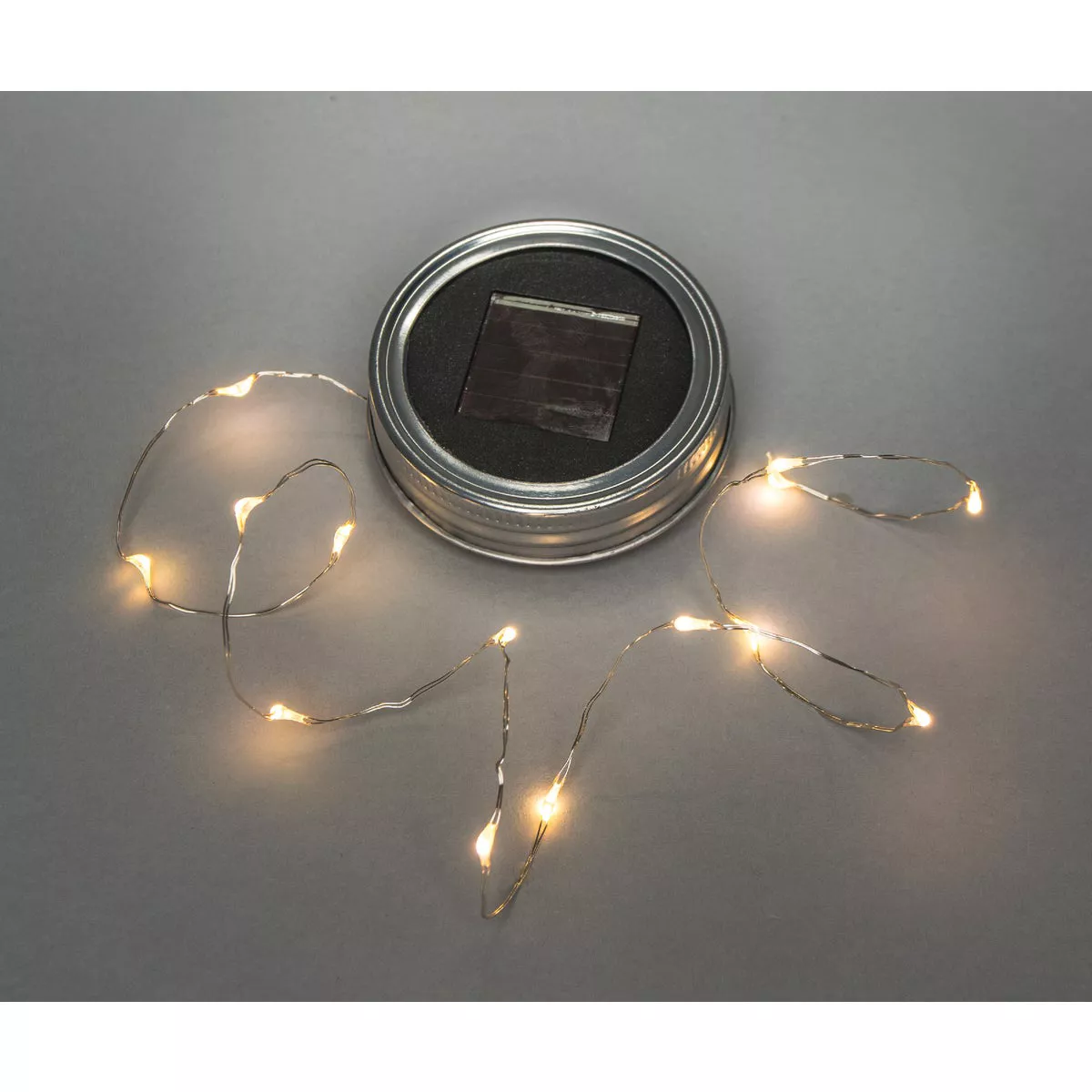 Everlasting Glow Warm White Bulb Metal Solar Mason Jar Lid with String Lights