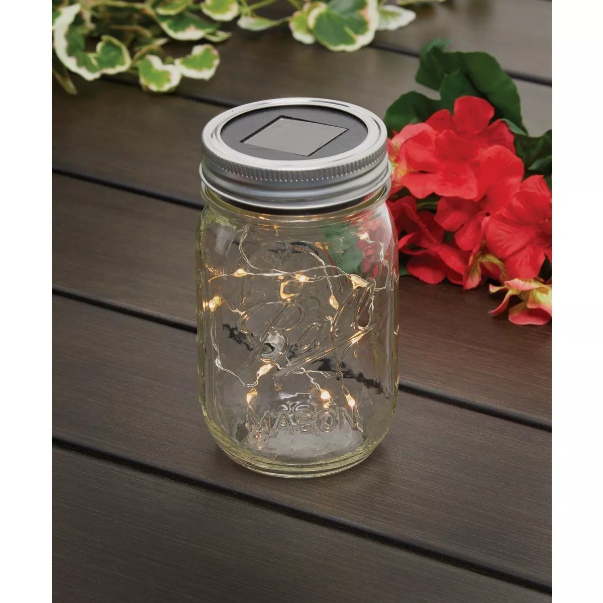 Everlasting Glow Warm White Bulb Metal Solar Mason Jar Lid with String Lights - photo 2