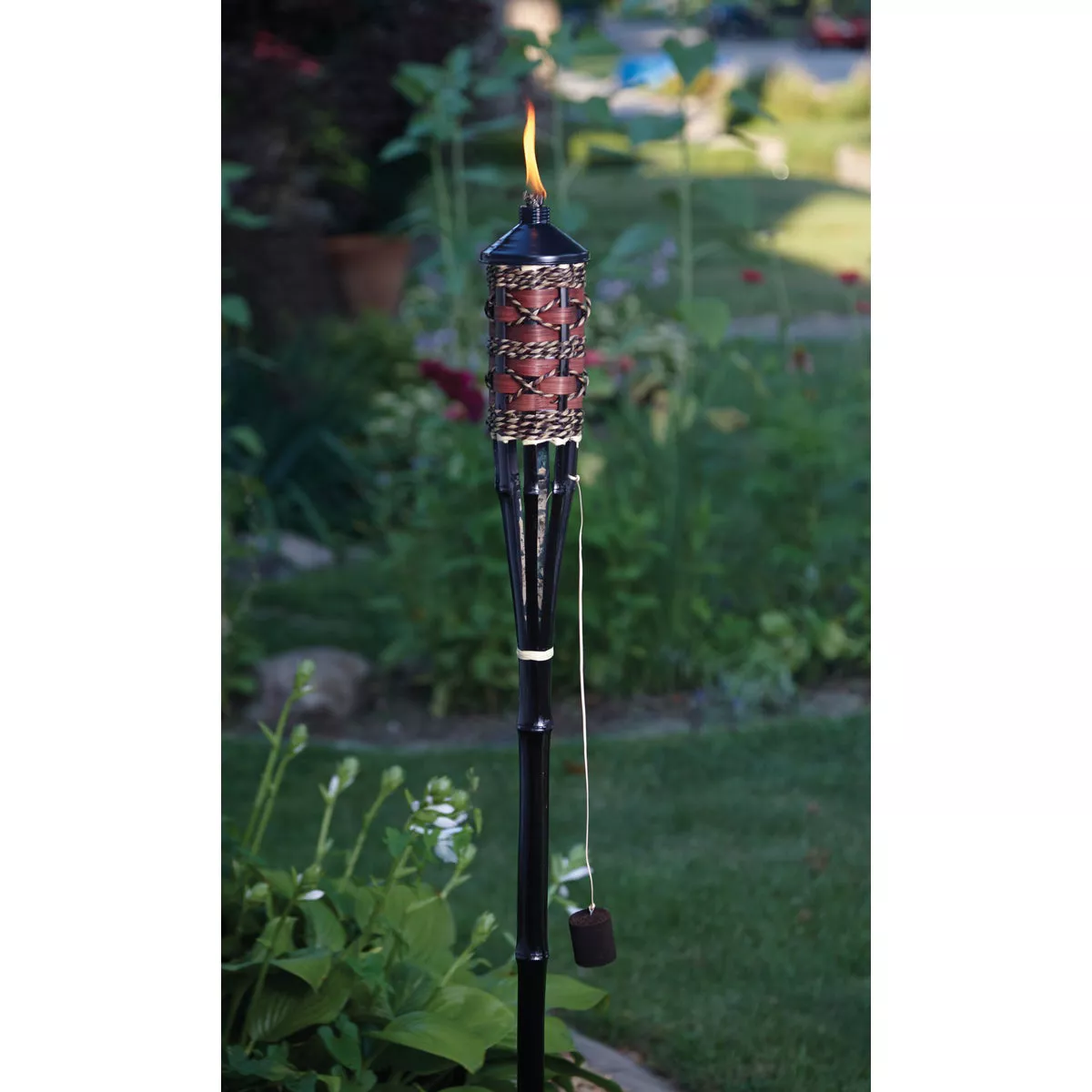 Outdoor Expressions 60 In. Brown Bamboo Patio Torch with Rattan Weave - photo 3