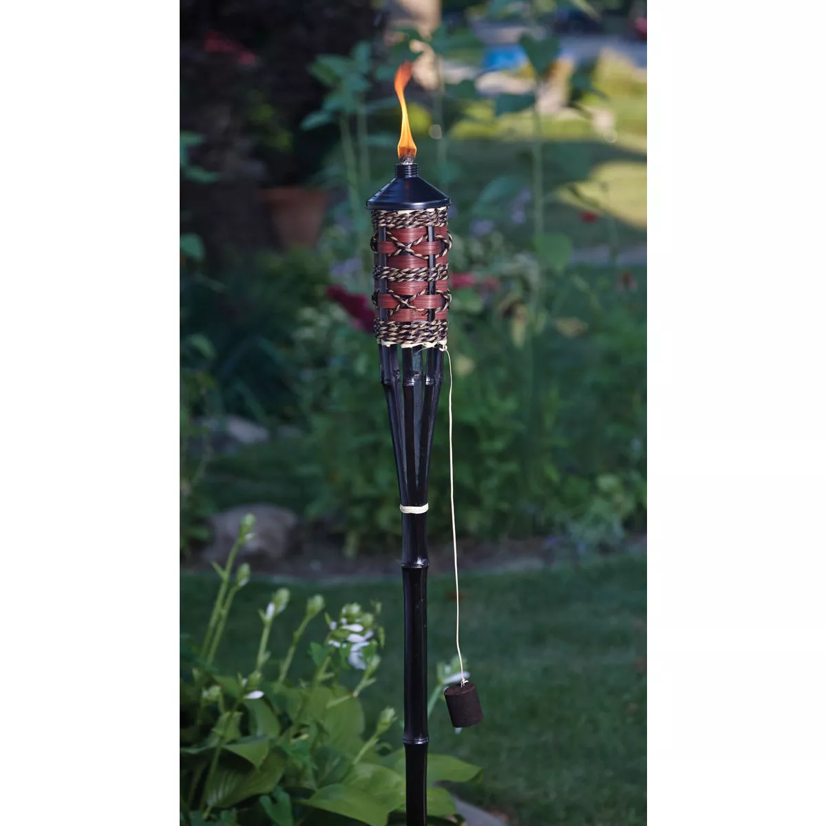 Outdoor Expressions 60 In. Brown Bamboo Patio Torch with Rattan Weave - photo 2
