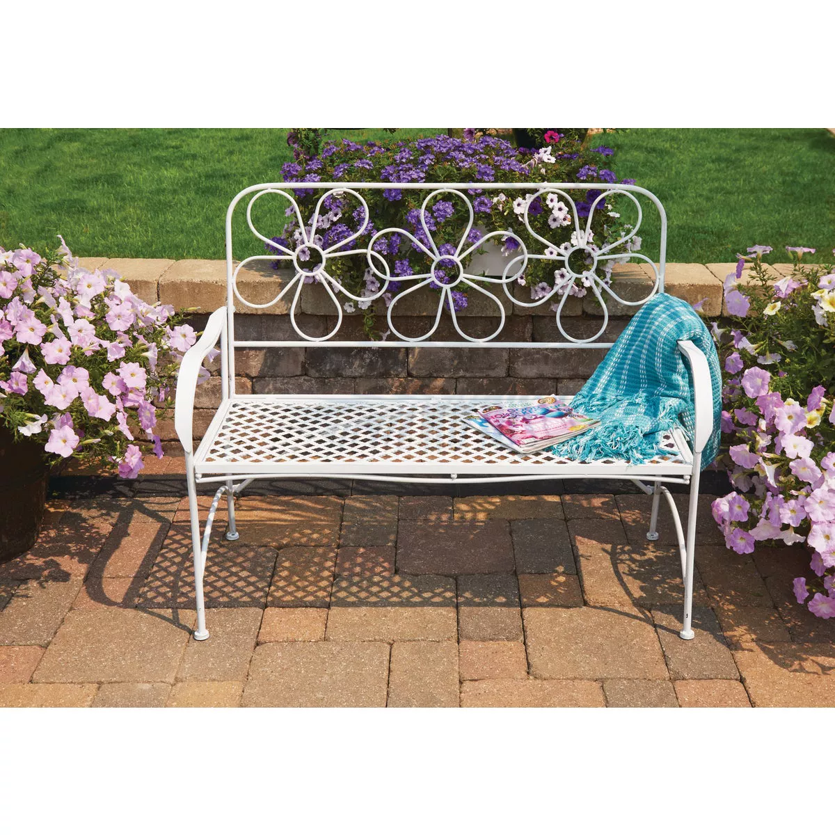 Alpine 45 In. L. White Iron Daisy Bench - photo 3
