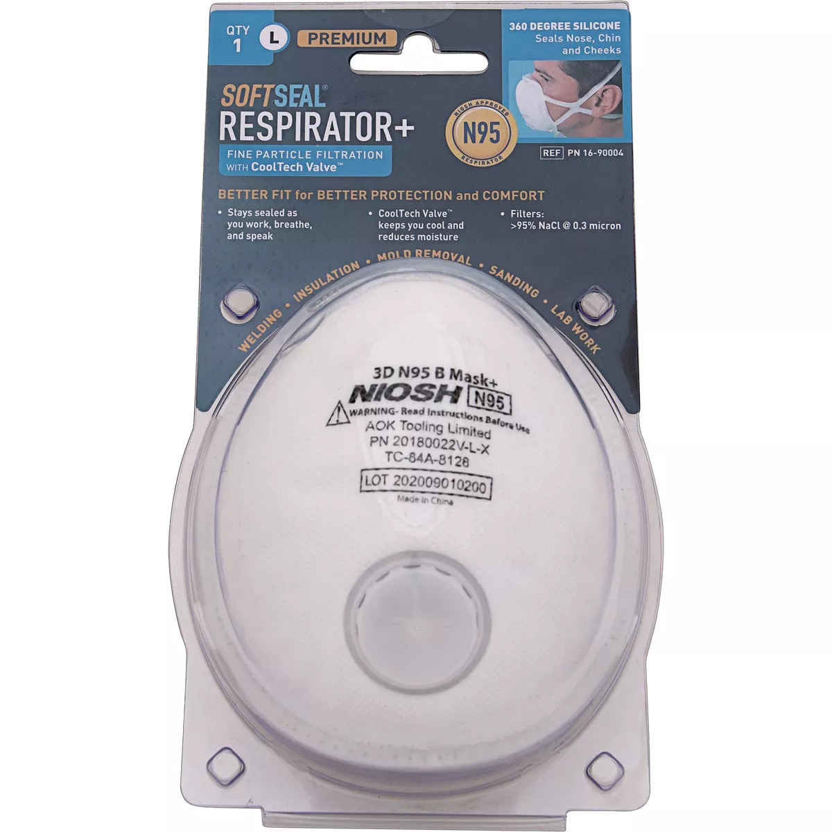Softseal Large N95 360-Degree Silicone Seal 3D Respirator With Valve