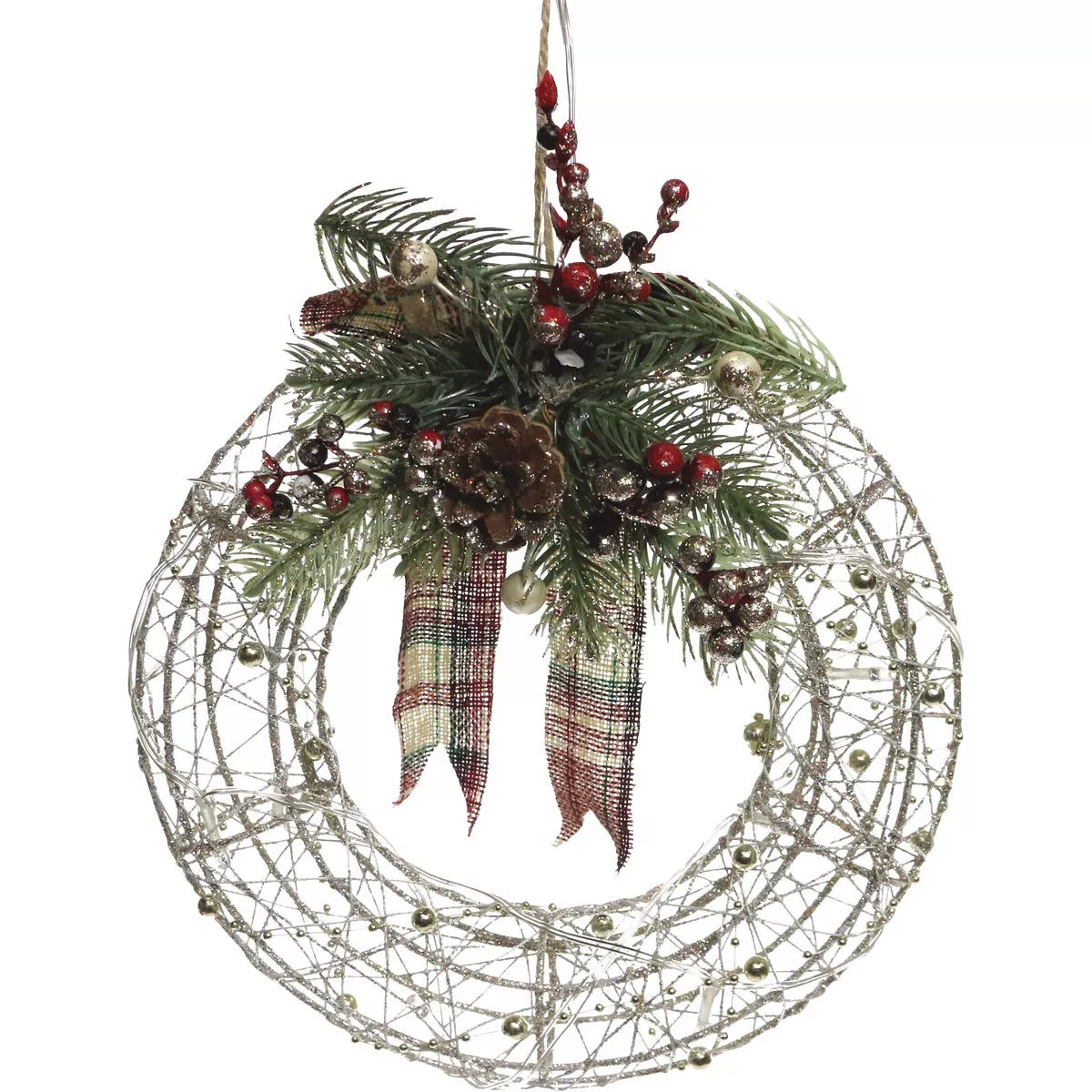 Alpine 11 In. 10-Bulb Warm White LED Gold Mesh Prelit Christmas Wreath