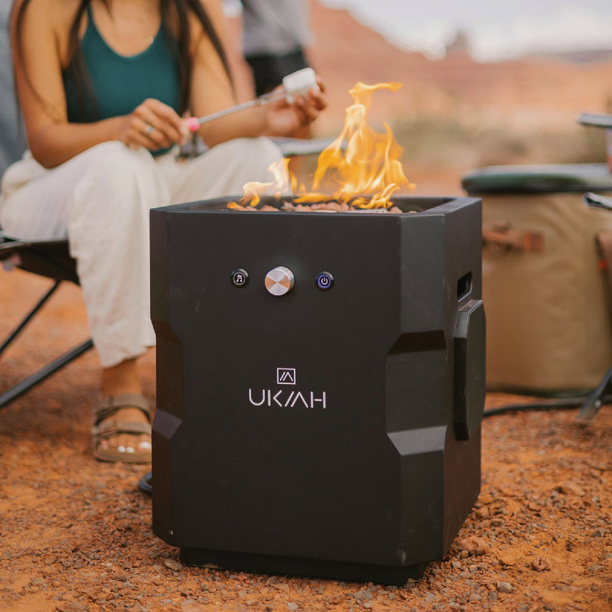 Ukiah Tailgater II 17 In. Black Square Gas Fire Pit with Beat to Music