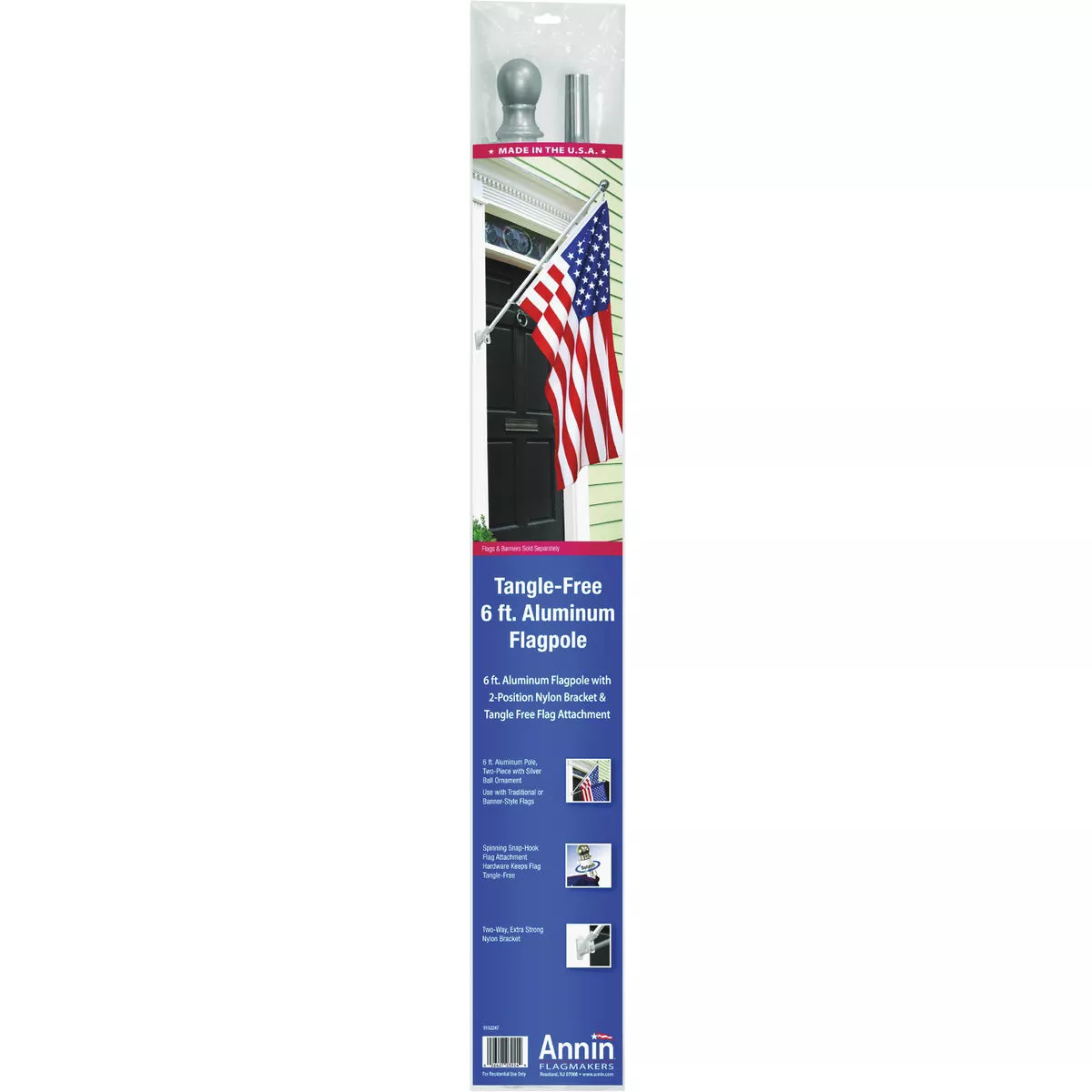 Annin 6 Ft. x 2 In. Aluminum Spinning Flag Pole with Bracket