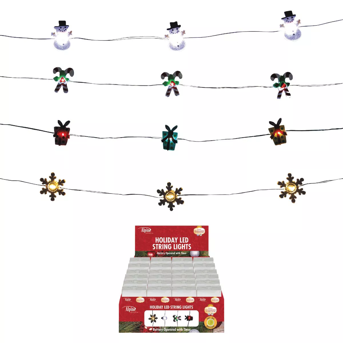 Alpine 10-Light LED Holiday Battery Operated String Light Set