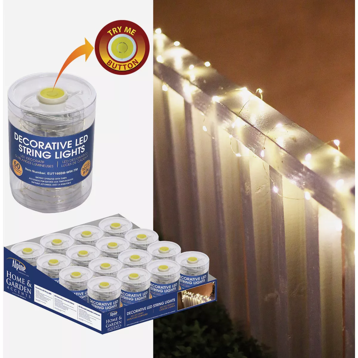 Alpine 10-1/2 Ft. 60-Light Warm White LED Battery Operated Copper String Light Set - photo 3
