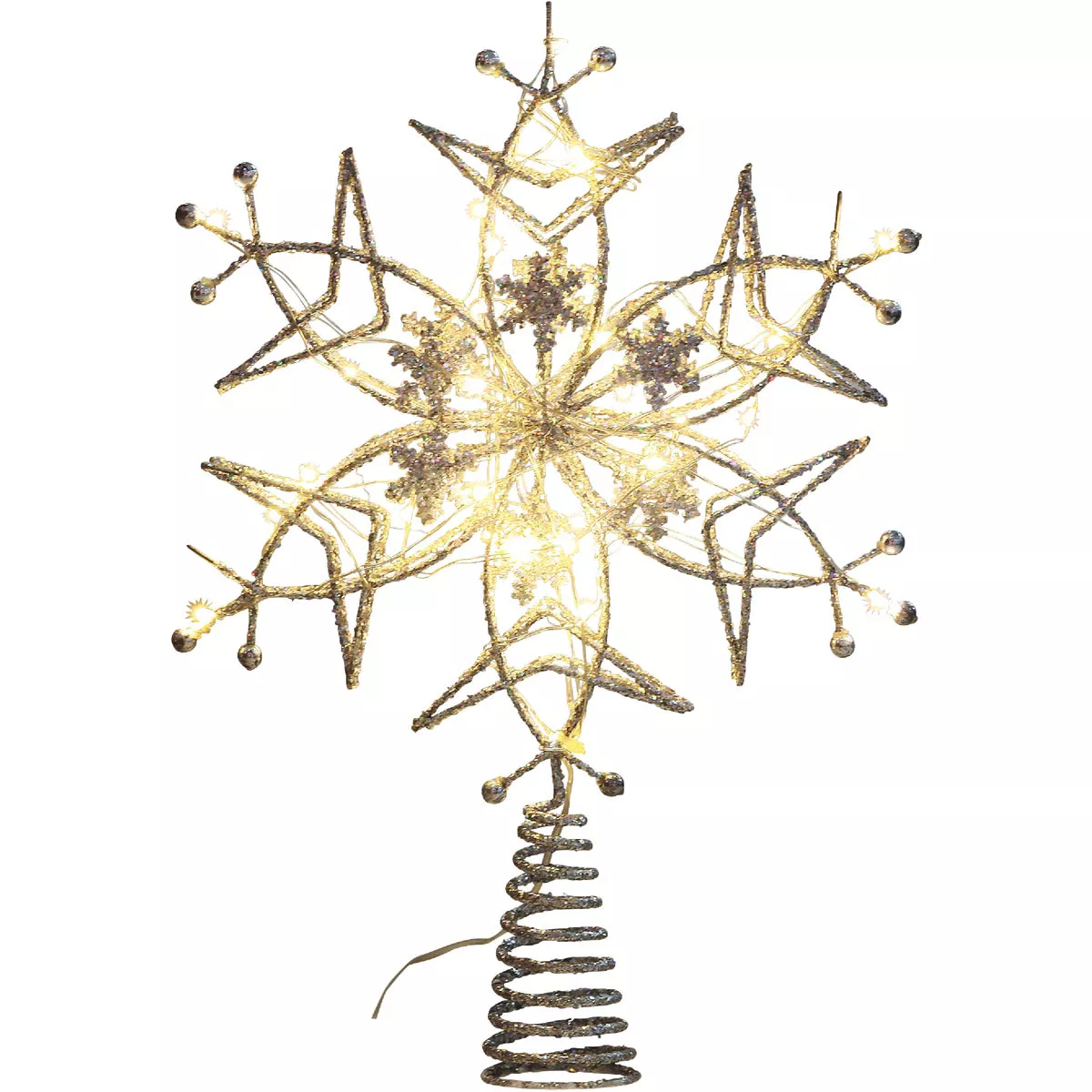 Alpine Silver LED 15 In. 6-Sided Star Christmas Tree Topper