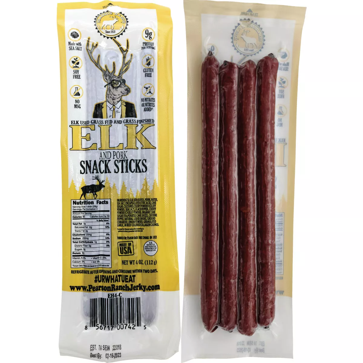 Pearson Ranch Jerky 4 Oz. Elk Hickory Multi-Pack Snack Stick Jerky