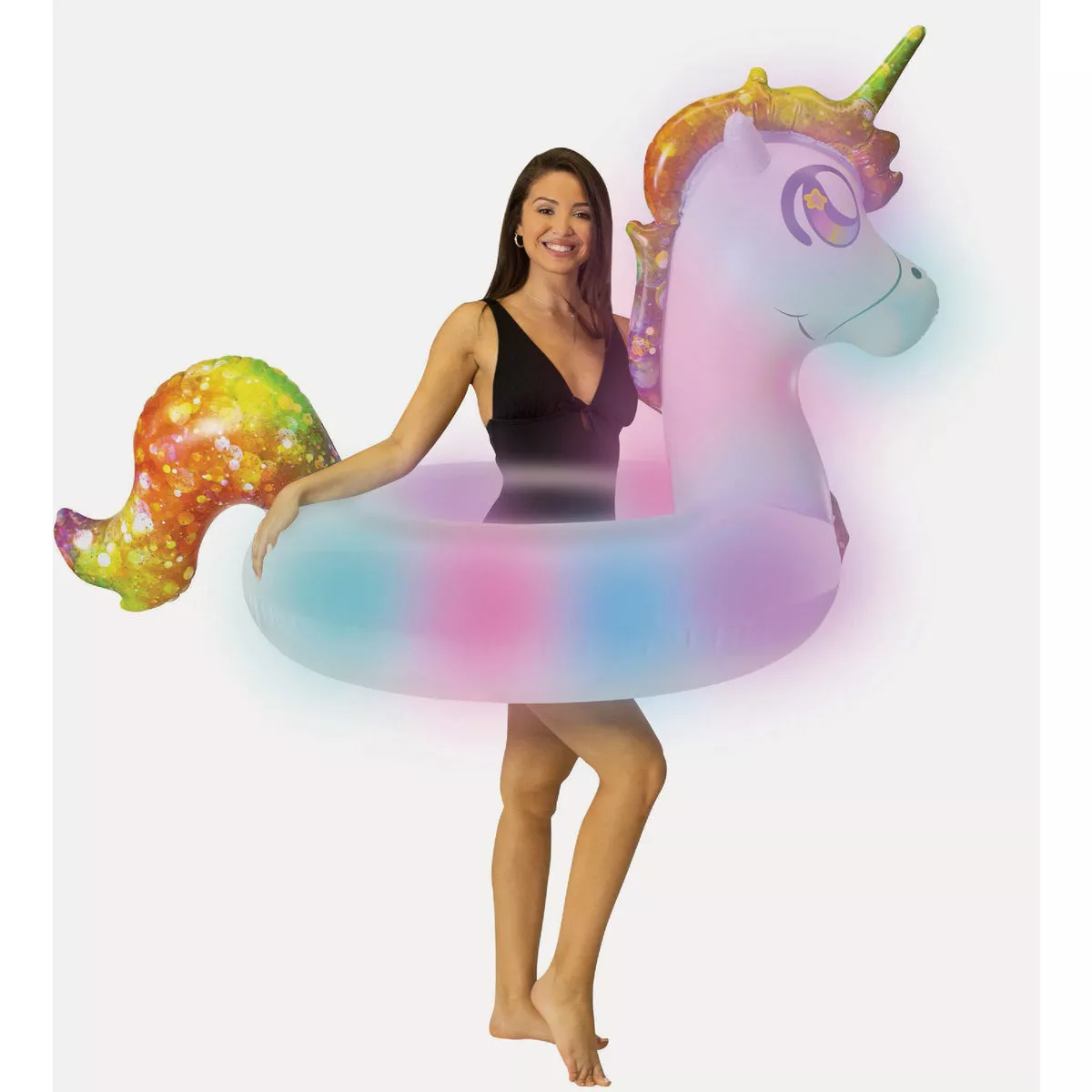 PoolCandy Ride-On Illuminated Color Changing LED Rainbow Unicorn Pool Float - photo 2
