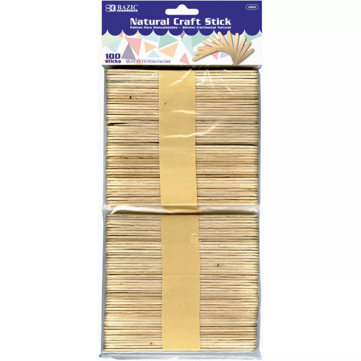 Bazic Products 4-7/16 In. x 3/8 In. Natural Wood Standard Craft Stick (100-Pack)