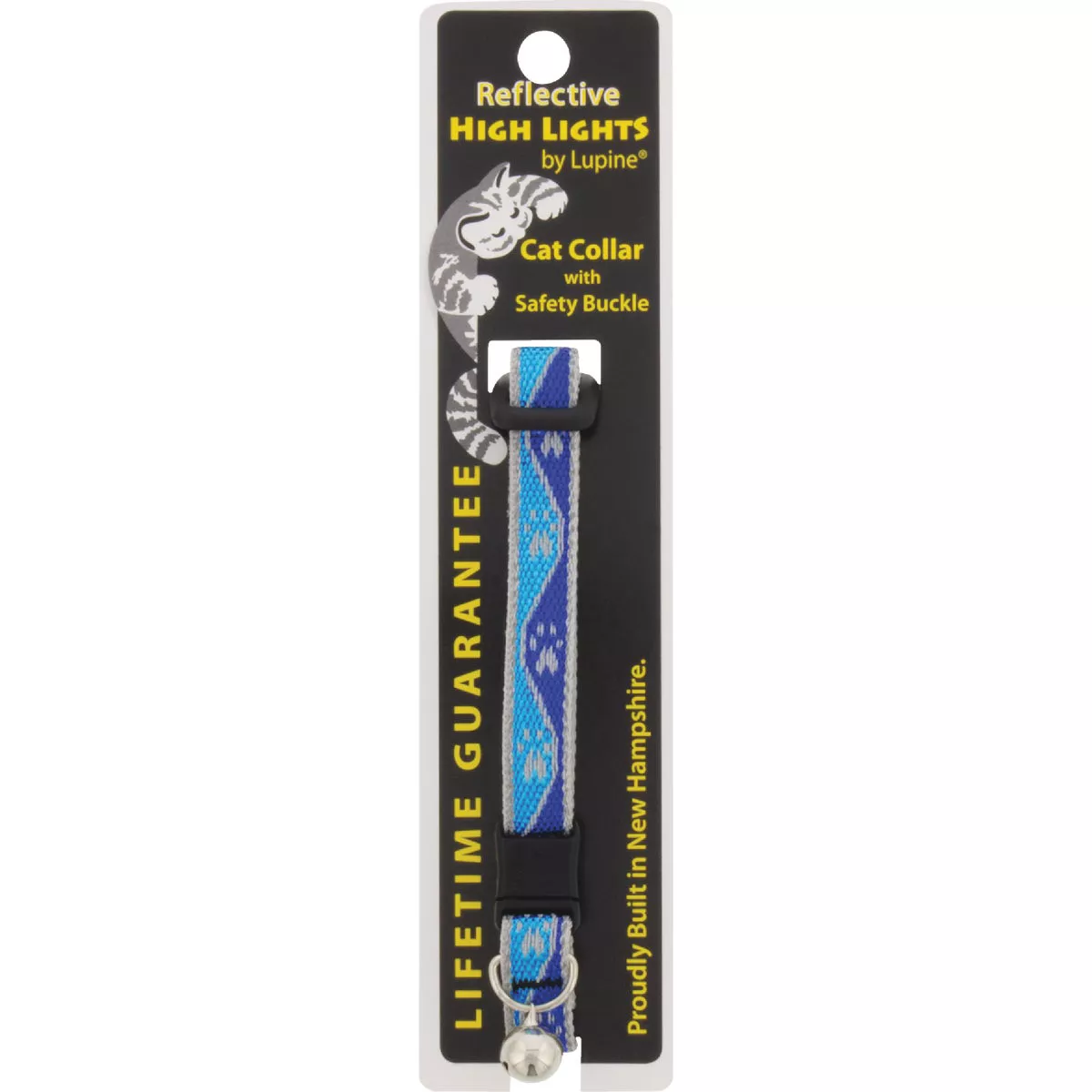 Lupine 1/2 In. Reflective Blue Paws 8 to 12in. Breakaway Cat Collar with Bell