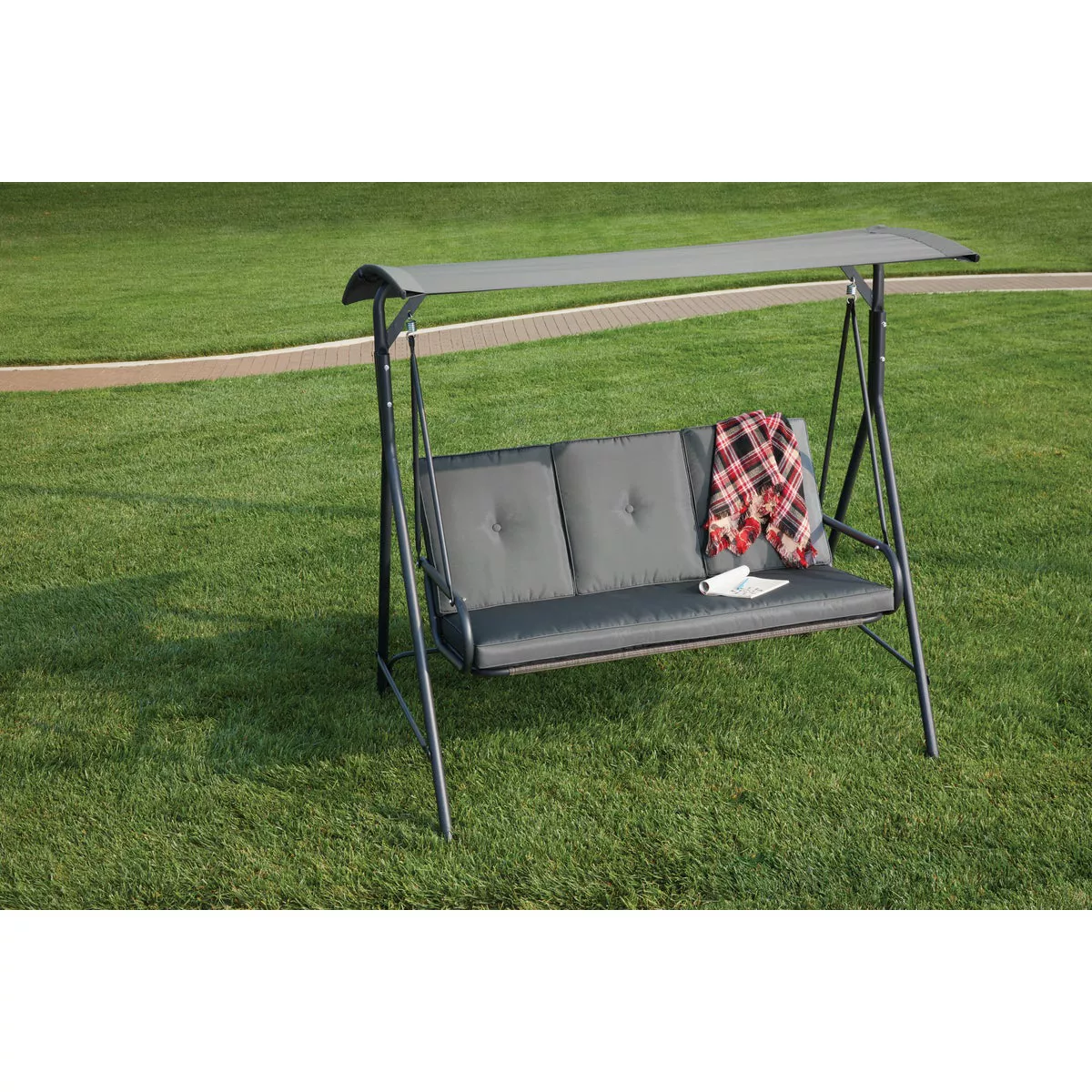 Outdoor Expressions 3-Person 71.65 In. W. x 66.93 In. H. x 49.21 In. D. Gray Patio Swing - photo 6