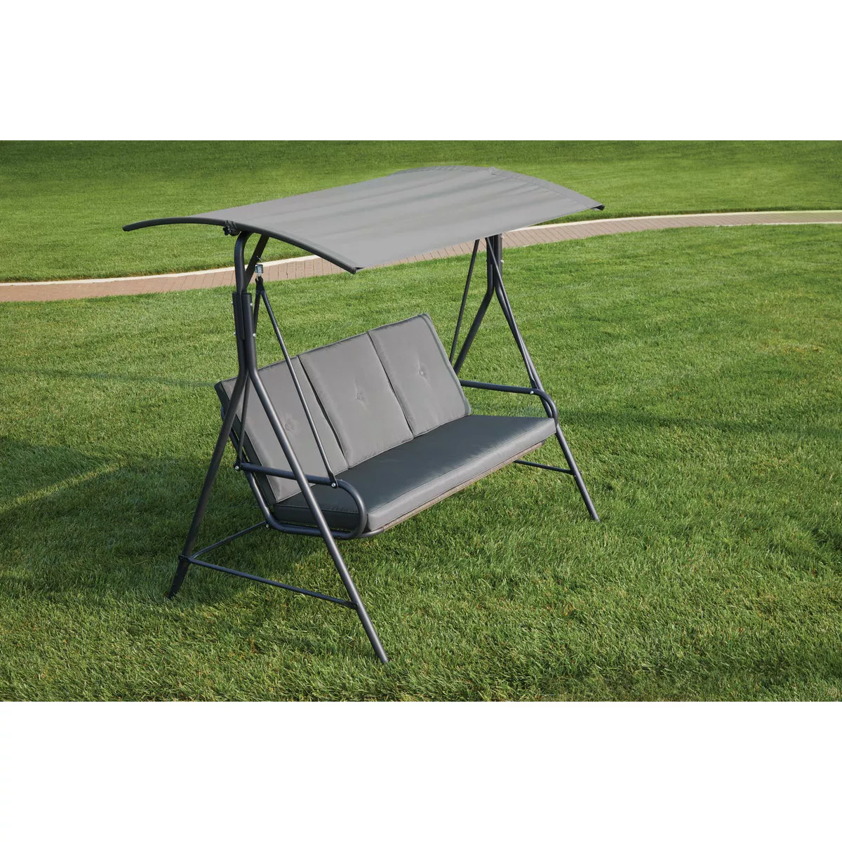 Outdoor Expressions 3-Person 71.65 In. W. x 66.93 In. H. x 49.21 In. D. Gray Patio Swing - photo 7