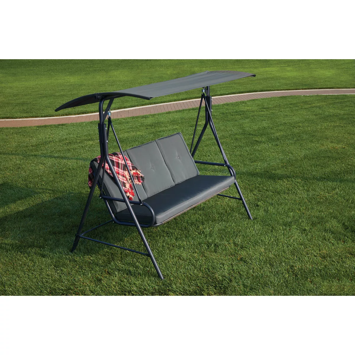 Outdoor Expressions 3-Person 71.65 In. W. x 66.93 In. H. x 49.21 In. D. Gray Patio Swing - photo 5