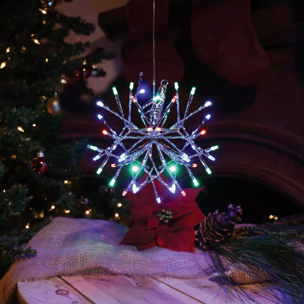 Alpine 10 In. LED 48-Bulb Multi Hanging Twig Snowflake Ornament Light Decoration - photo 3