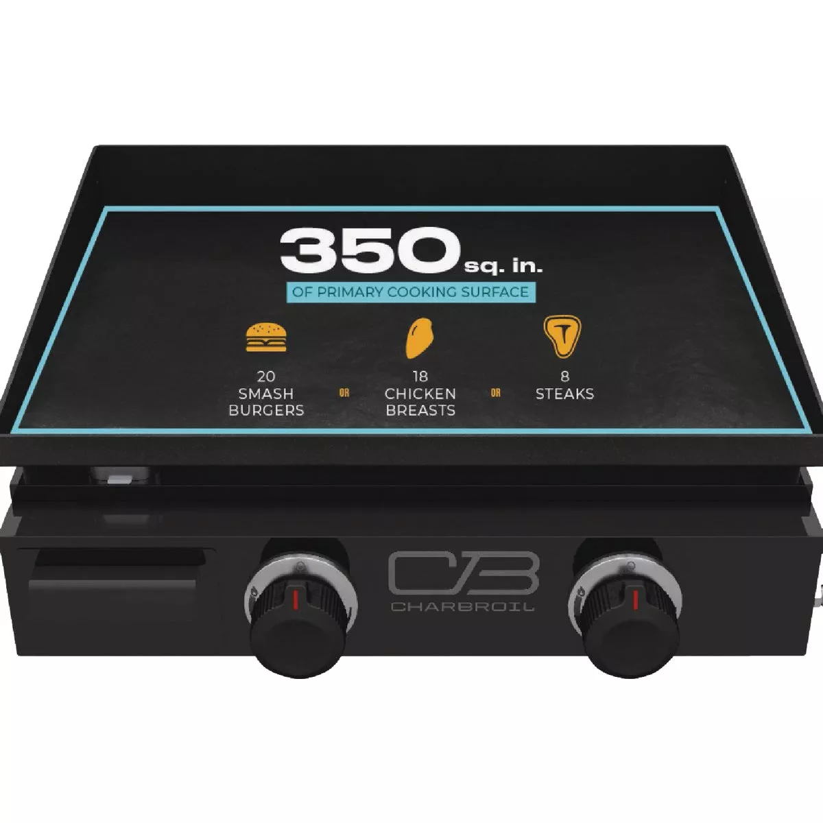 Char-Broil 22 In. Performance Series Portable Tabletop 2 Burner Propane Gas Griddle, Black - photo 2