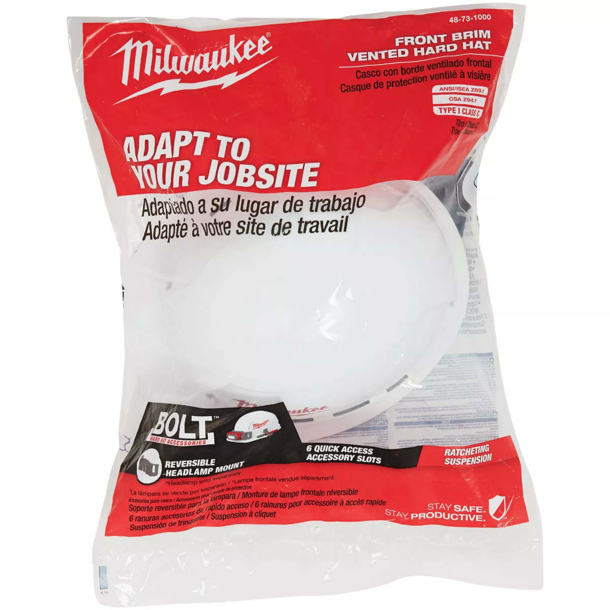 Milwaukee White Front Brim Vented Ratcheting Type 1 Class C Hard Hat - photo 2
