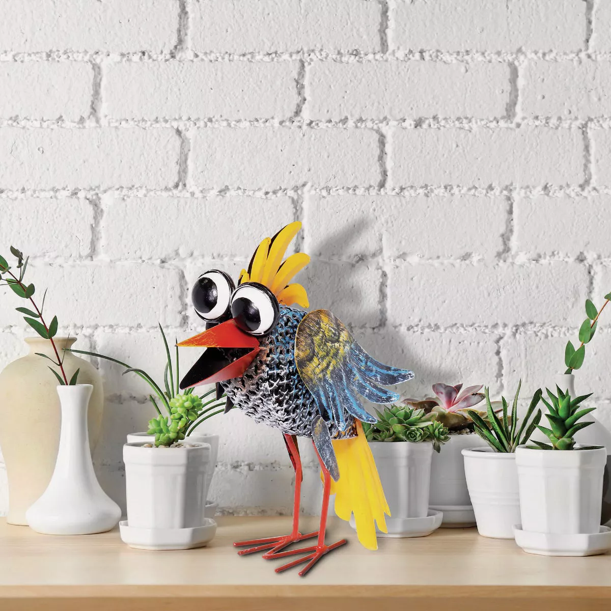 Alpine 11 In. H. Iron Quirky Wide-Eyed Blue Bird Lawn Ornament - photo 2