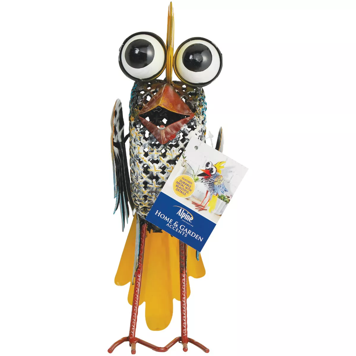 Alpine 11 In. H. Iron Quirky Wide-Eyed Blue Bird Lawn Ornament - photo 3