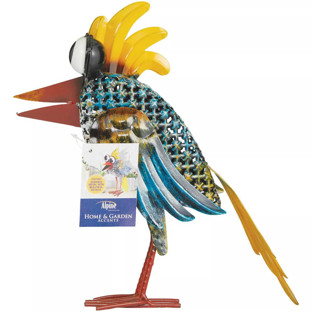 Alpine 11 In. H. Iron Quirky Wide-Eyed Blue Bird Lawn Ornament - photo 4