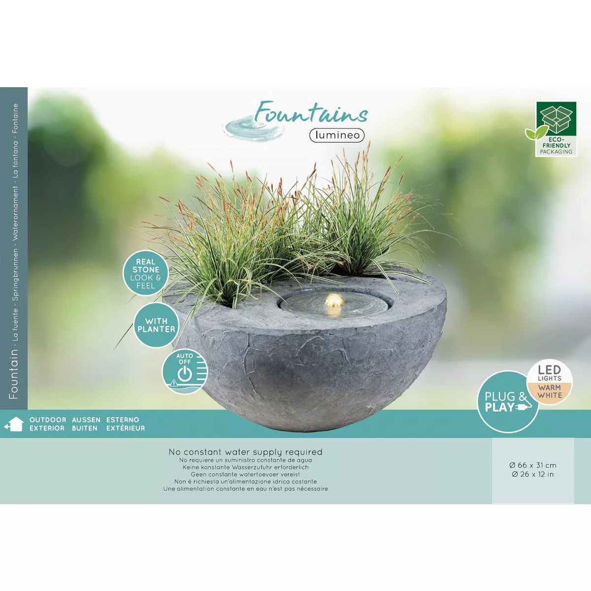 Lumineo Anthracite GRC Bowl Fountain with Planter - photo 2