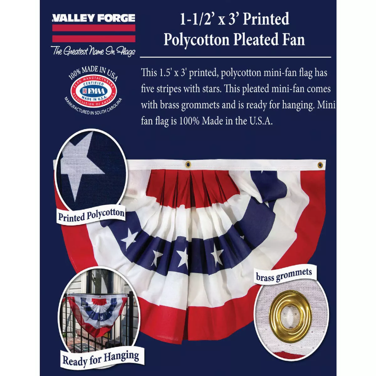 Valley Forge 1.5 Ft. W. x 3 Ft. L. Polycotton Fan Flag Bunting (2-Pack) - photo 3