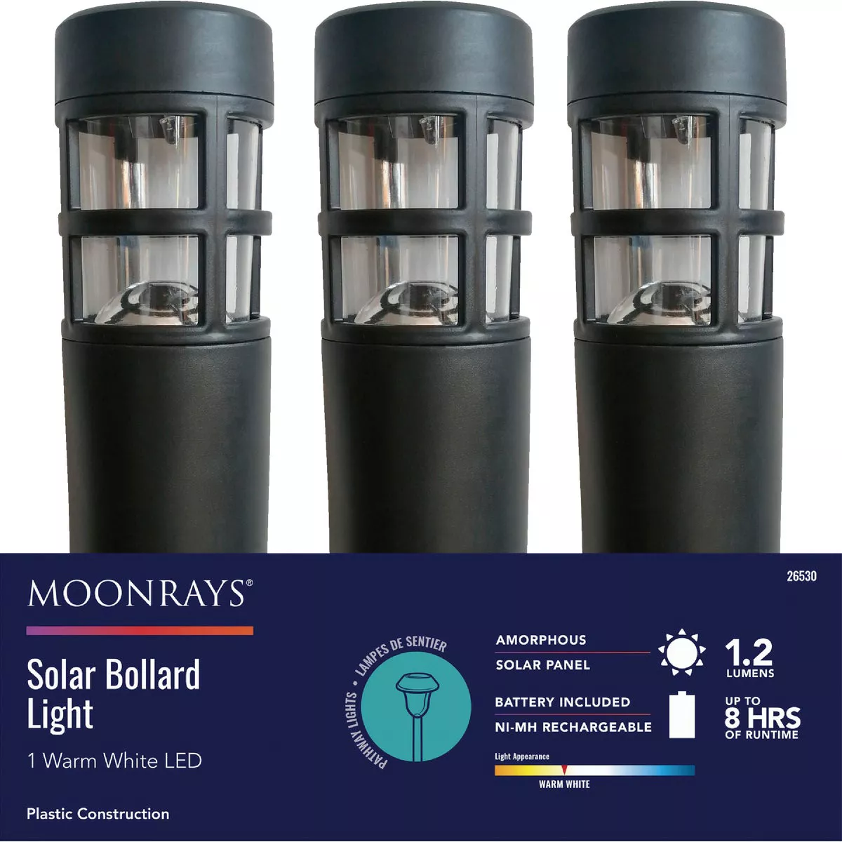 Moonrays Black 1.2 Lm. Plastic Solar Bollard Light - photo 2