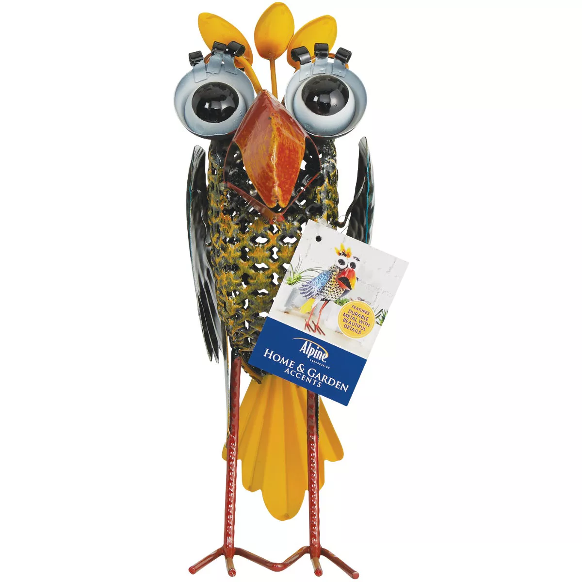 Alpine 12 In. H. Iron Quirky Wide-Eyed Yellow Bird Lawn Ornament - photo 2