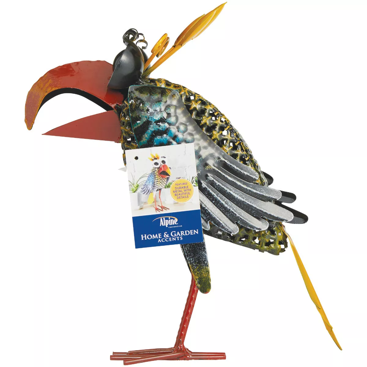 Alpine 12 In. H. Iron Quirky Wide-Eyed Yellow Bird Lawn Ornament - photo 3