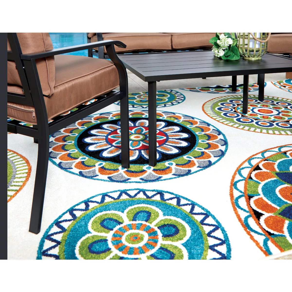 Backyard Bungalow Burnette 6 Ft. 7 In. x 9 Ft. 6 In. Multi-Color Mandalas Plush Outdoor Rug - photo 2