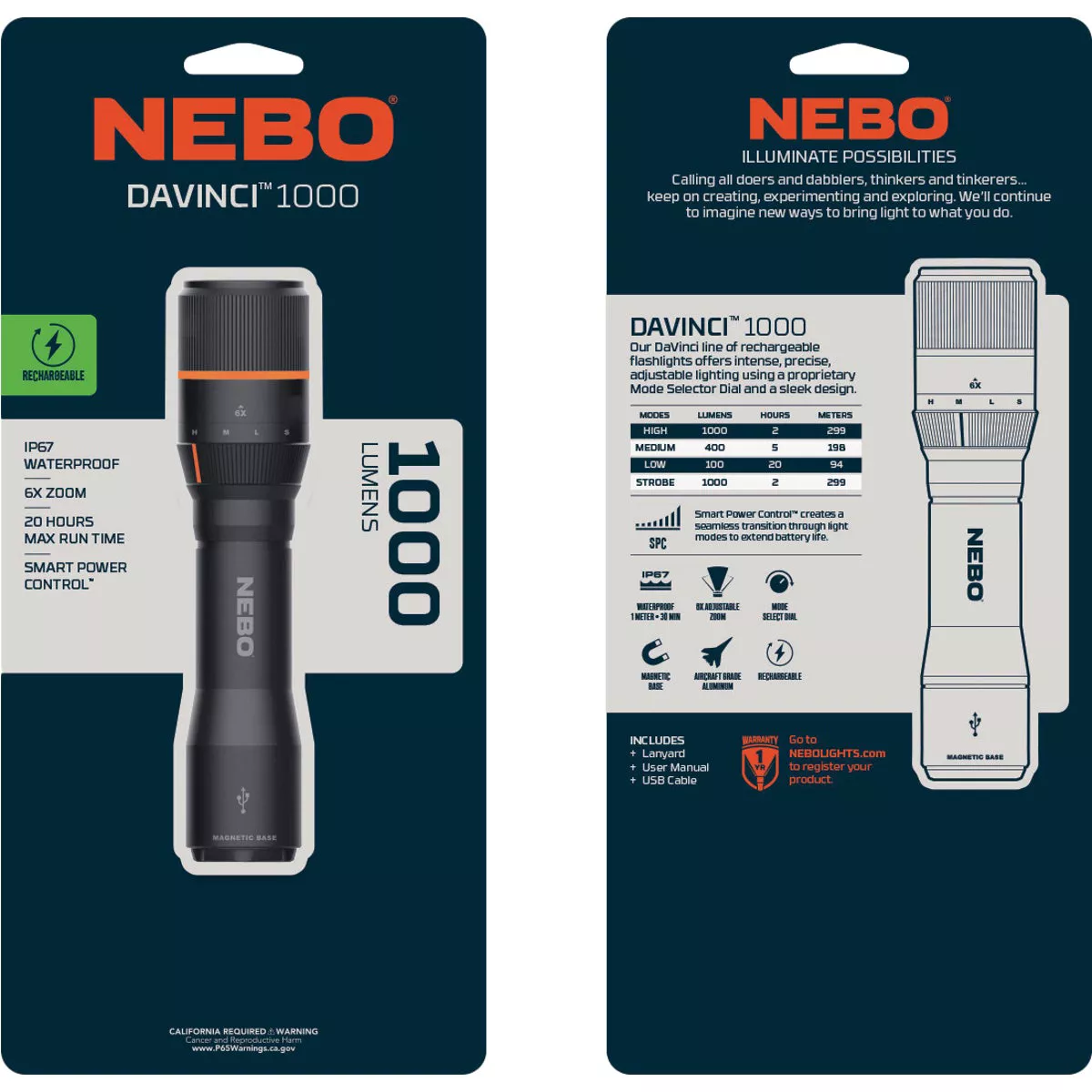 Nebo DaVinci LED Anodized Aluminum 1000 Lm. Rechargeable Flashlight - photo 2