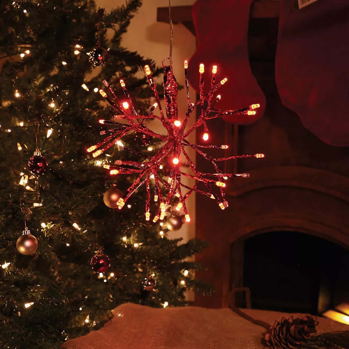 Alpine 10 In. LED 48-Bulb Red Hanging Twig Snowflake Ornament Light Decoration - photo 2