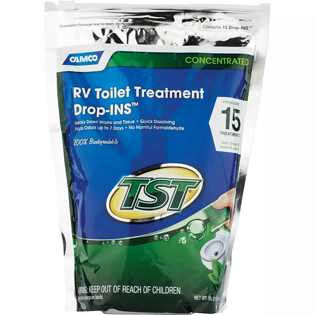 Camco TST Drop-INS Tank And Toilet Bowl Cleaner, (26.25 Oz., (15-Pack) - photo 2