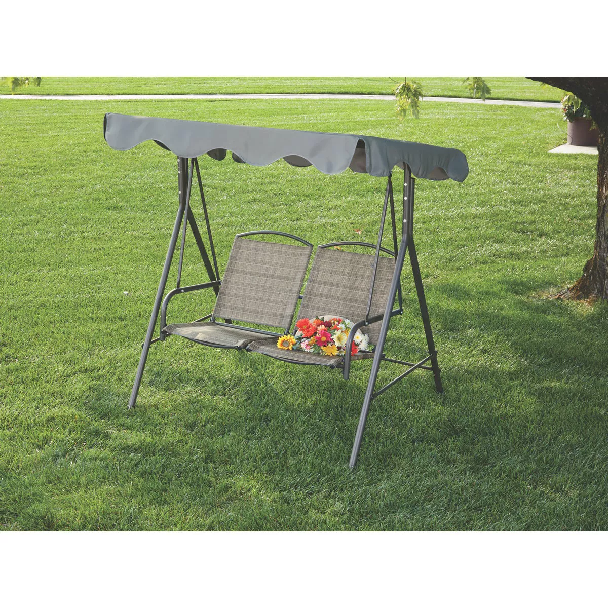 Outdoor Expressions 2-Person 61.41 In. W. x 64.96 In. H. x 47.24 In. D. Brown Patio Swing - photo 3
