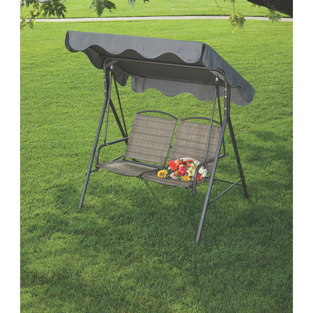 Outdoor Expressions 2-Person 61.41 In. W. x 64.96 In. H. x 47.24 In. D. Brown Patio Swing - photo 2