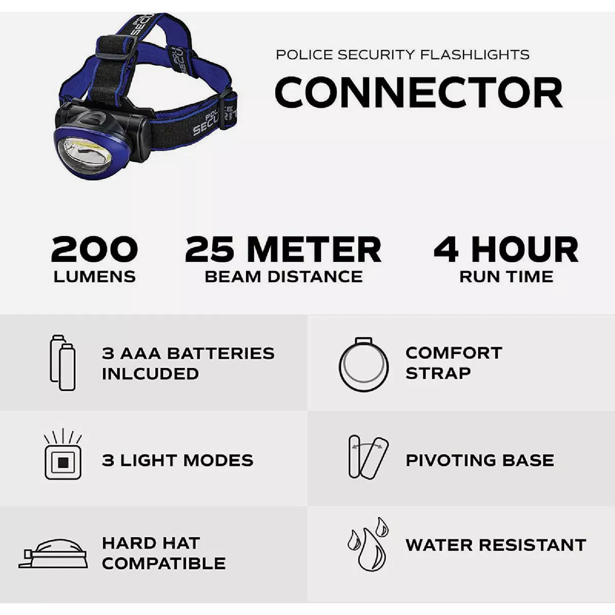 Police Security Connector 200 Lm. LED 3AAA Headlamp - photo 3