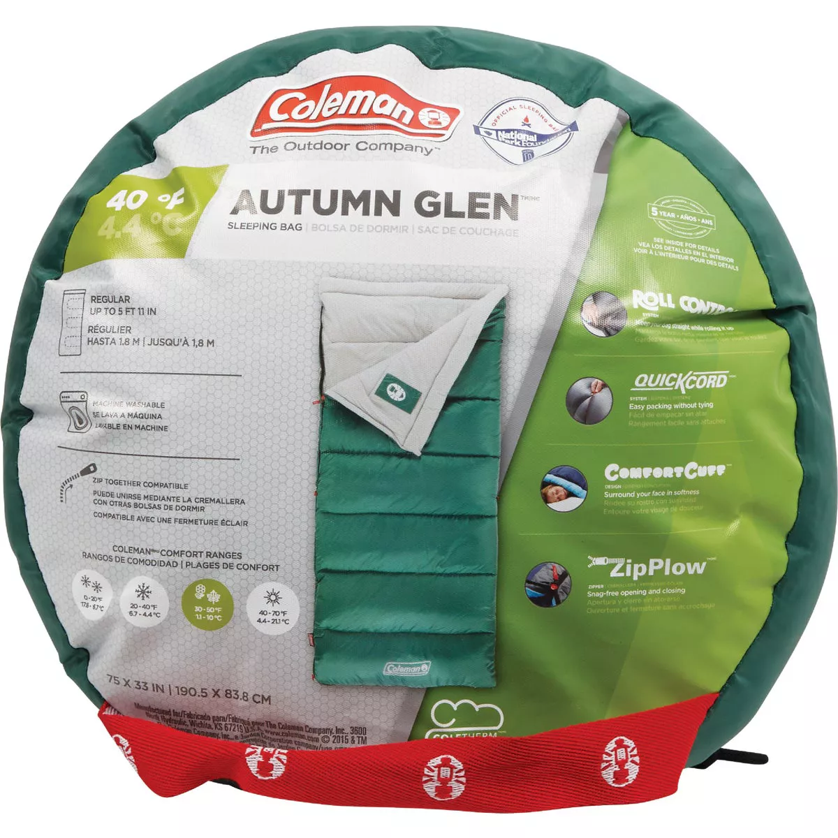 Coleman 40 Deg F 33 In. W. x 75 In. L. Green Adult Sleeping Bag - photo 2