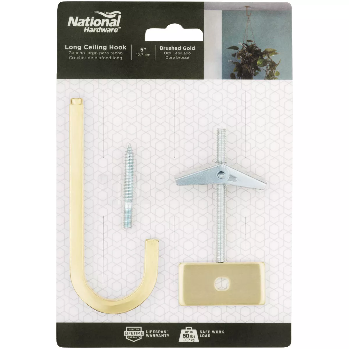 National Hardware 5 In. Brushed Gold Steel Long Ceiling Plant Hook - photo 2