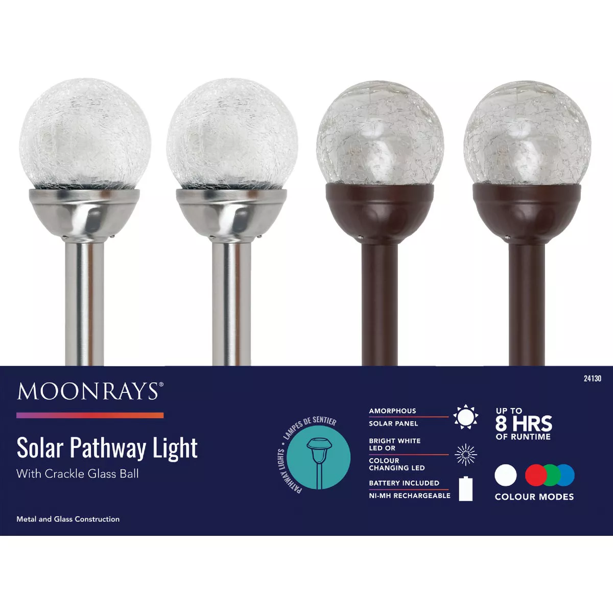 Moonrays 15 In. Crackle Glass Ball Solar Stake Light