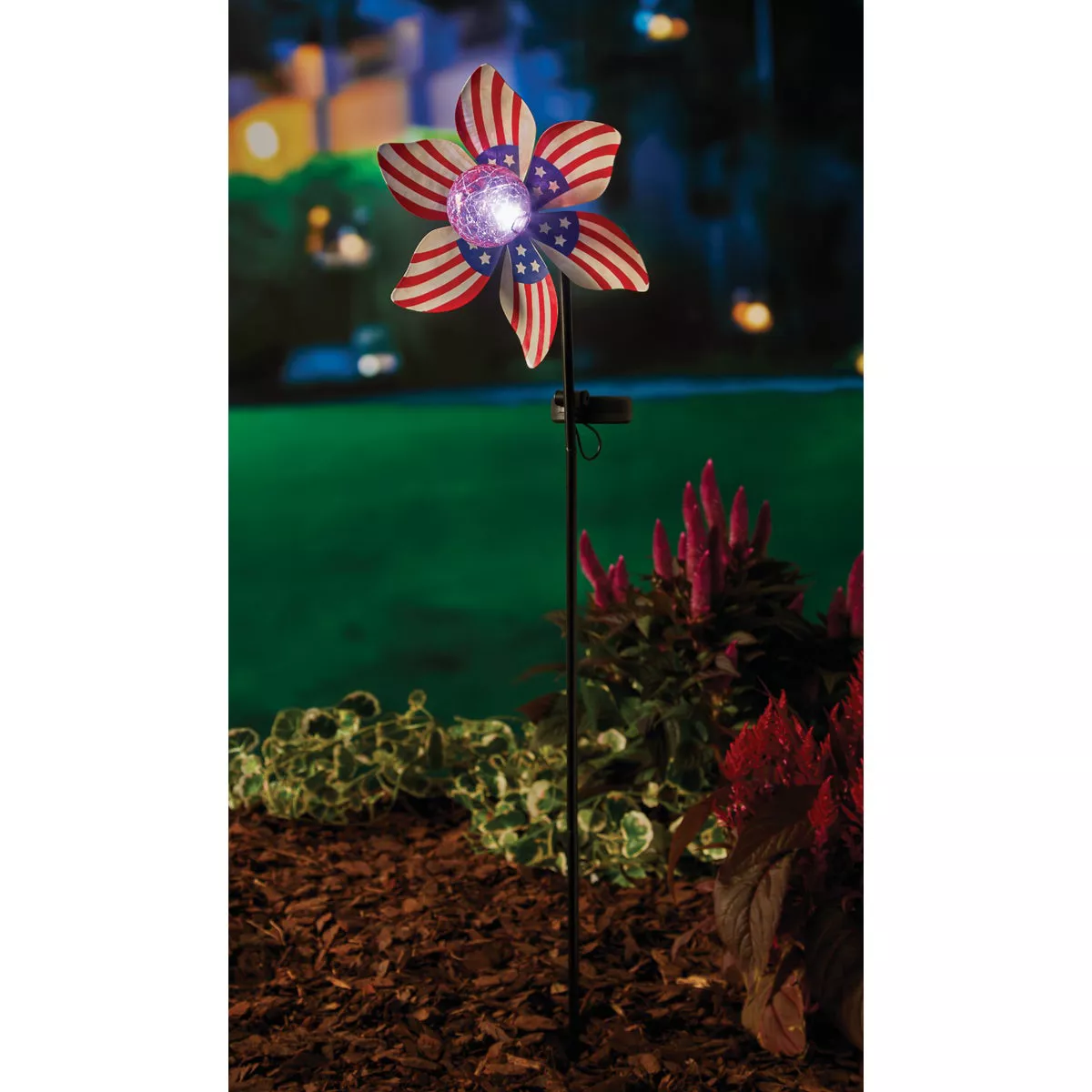 Gerson Spring GIL Metal Wind Spinner & Crackle Glass Solar Globe 34.5 In. H. American Stake Light - photo 3