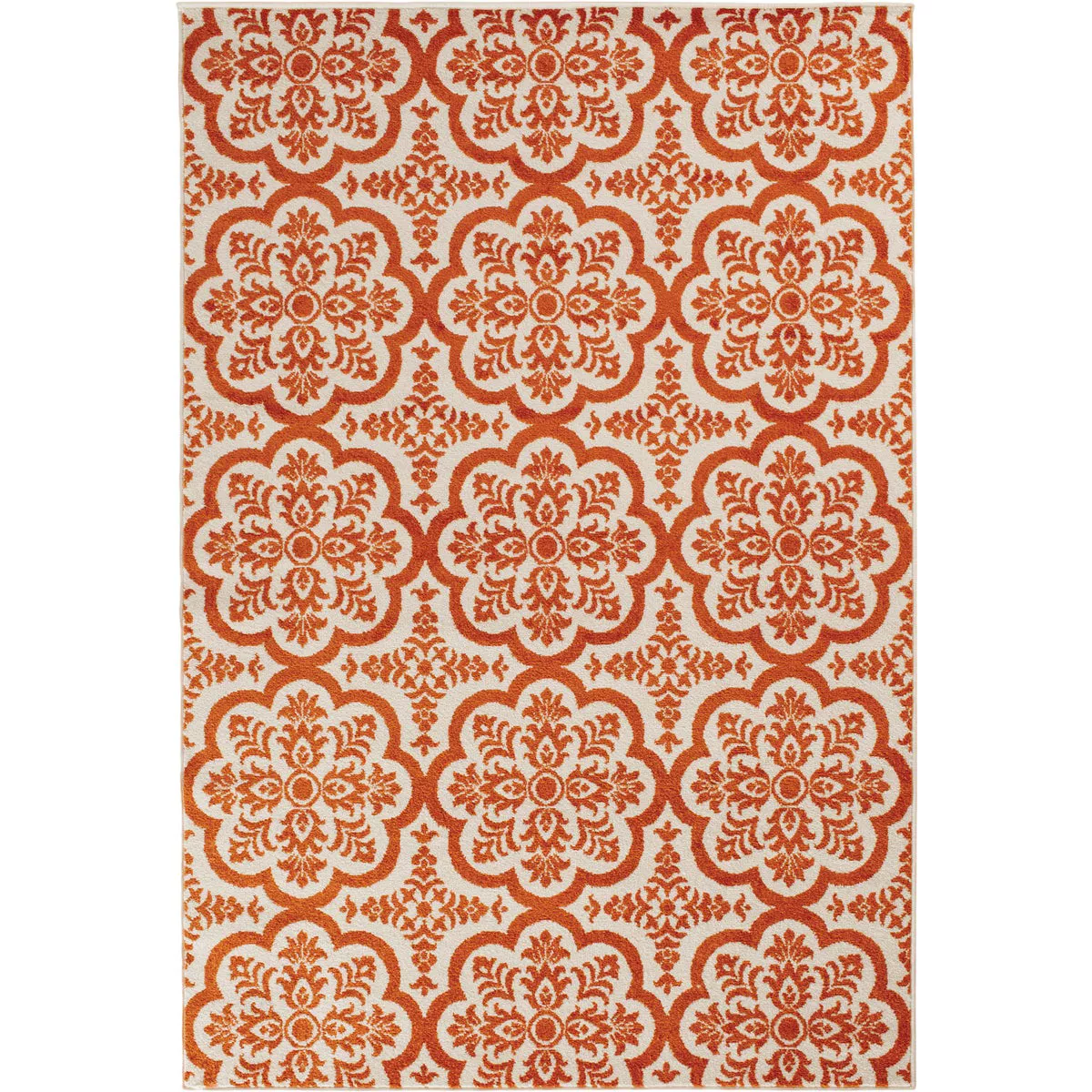 Backyard Bungalow Contoy 6 Ft. 7 In. x 9 Ft. 6 In. Orange Tile Plush Outdoor Rug