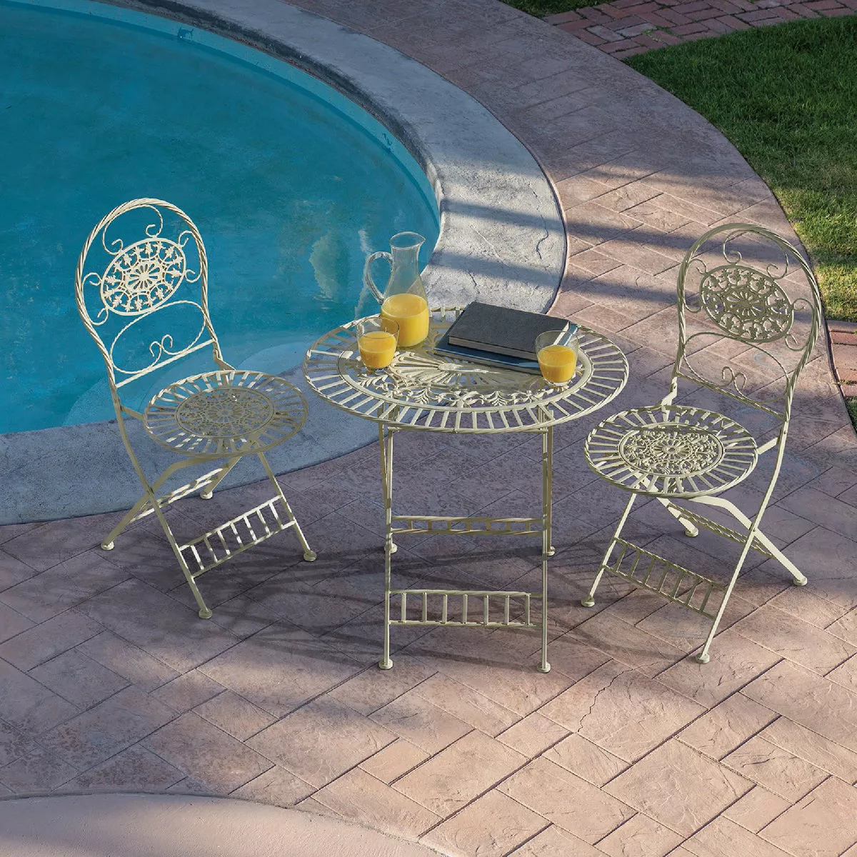 Alpine 3-Piece Vintage Cream Color Metal Bistro Set - photo 4