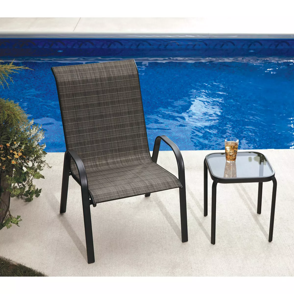 Outdoor Expressions Windsor Collection Black Steel Sling Oversized Stacking Chair - photo 2